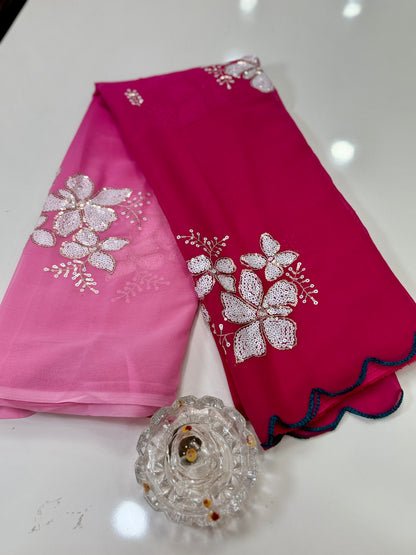 Georgette Saree with Embroidery Work and Satin Blouse for Women