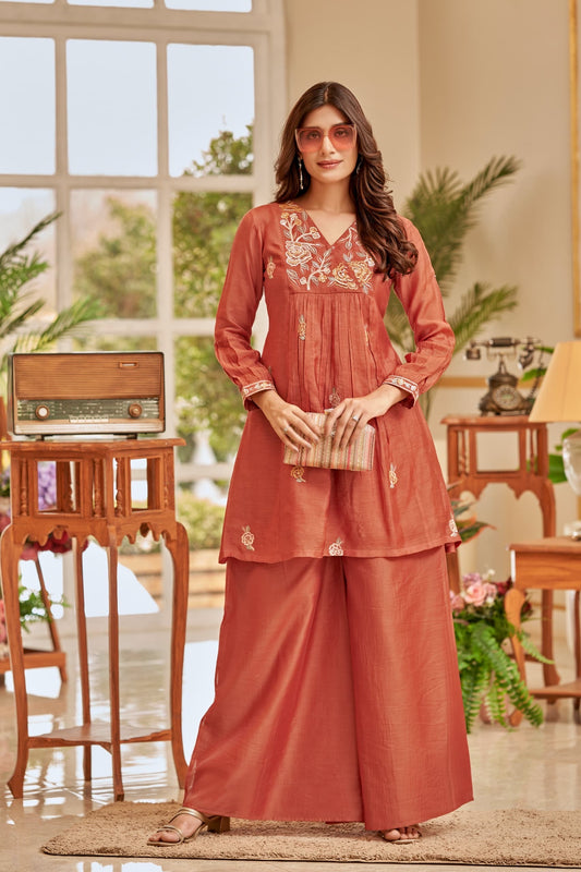 Mul Chanderi Kurta Palazzo Set with Intricate Embroidery and Lining – Festive Ethnic Wear for Women (M to XXL)