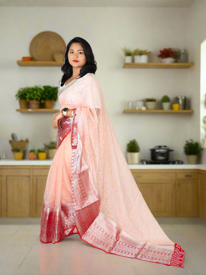 Kanchipuram Organza Saree with Viscose Thread Work and Satin Blouse for Women