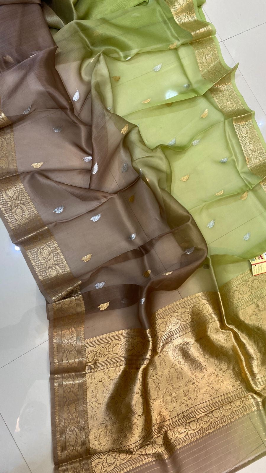 Banarasi handloom pure kora organza saree with kaduwa zari weaving and silkmark certified blouse
