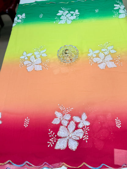 Georgette Saree with Embroidery Work and Satin Blouse for Women