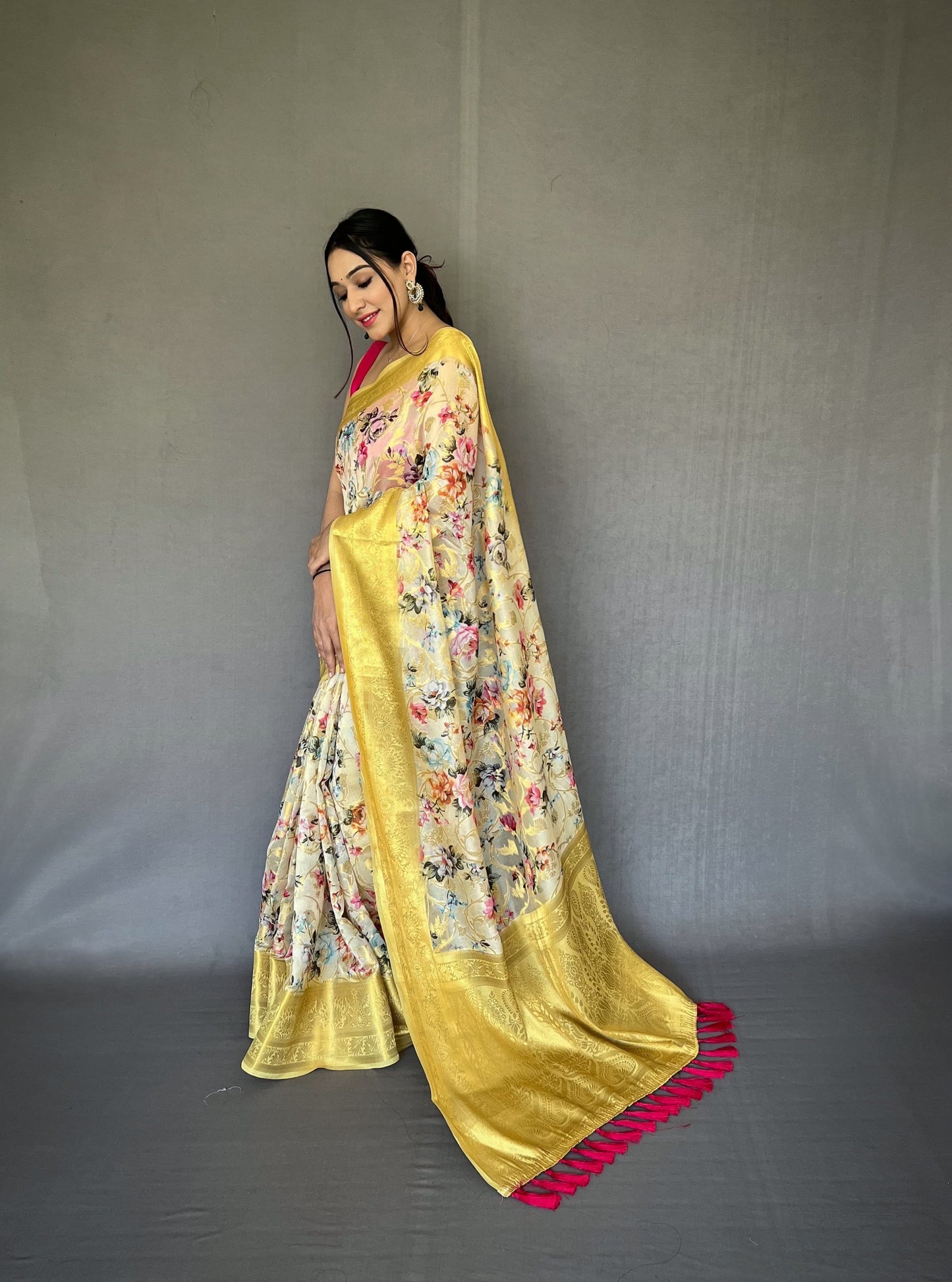 Organza Saree with Zari Weaving Border, Anokhi Jaal Design and Digital Print – Festive Wear for Women