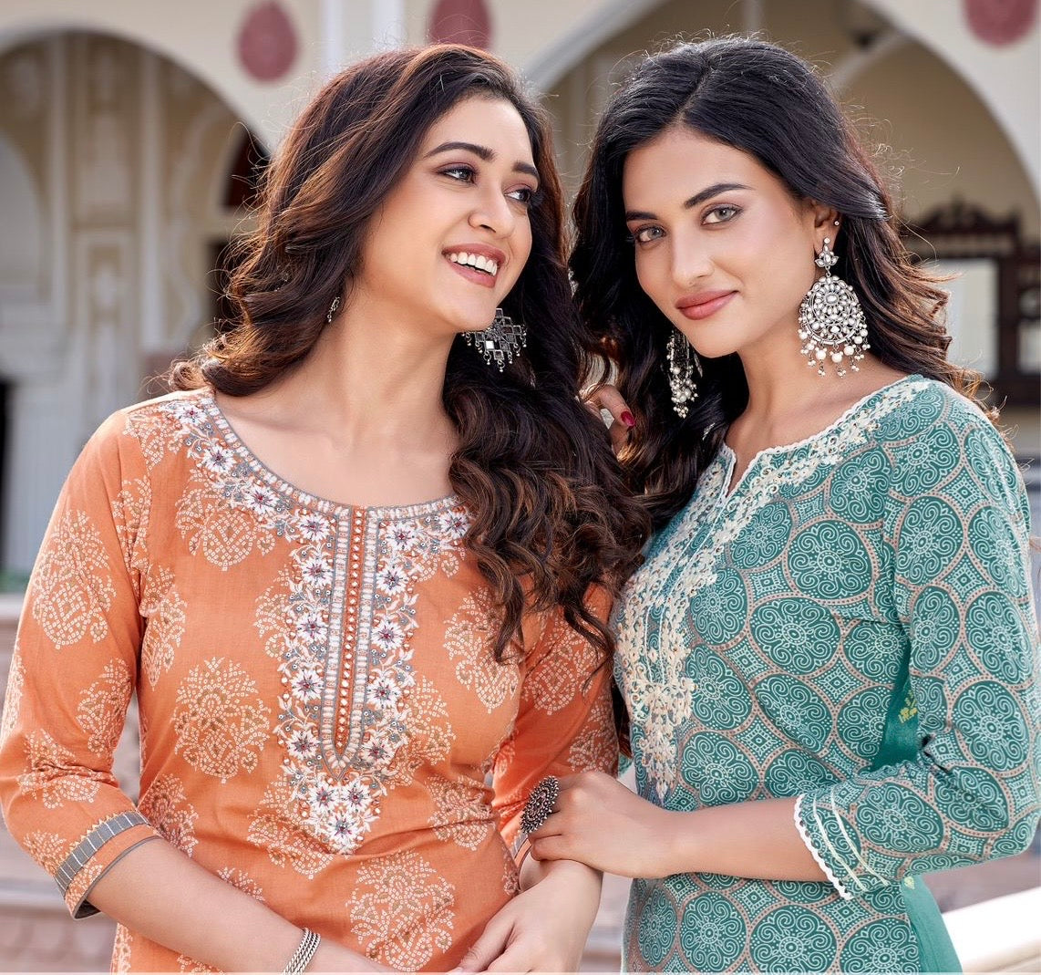 Rayon Printed Kurti with Embroidery and Handwork for Women – XL & XXL