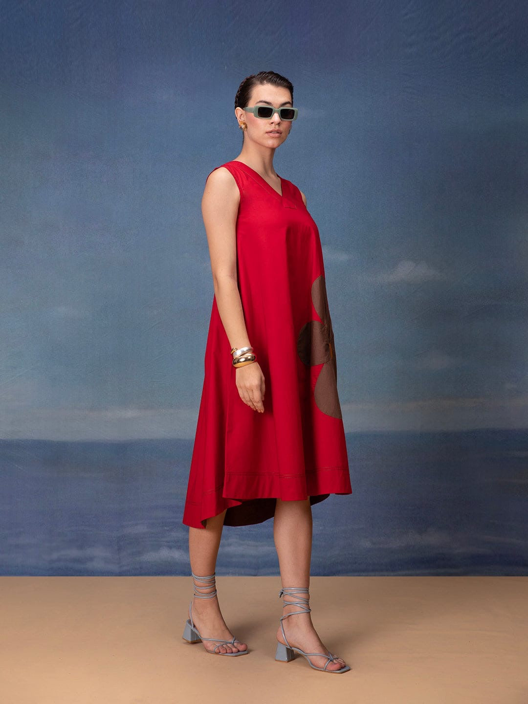 Poplin Cotton Sleeveless Midi Dress with Applique Detailing – Women’s Summer Casual Wear (M to XXL)