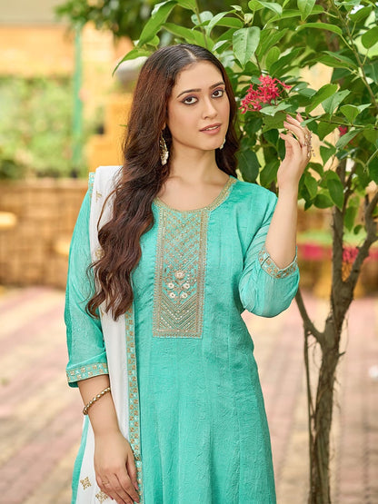 Flared 3-Piece Suit Set for Women in Fancy Fabric with Embroidered Dupatta – XL and XXL Sizes