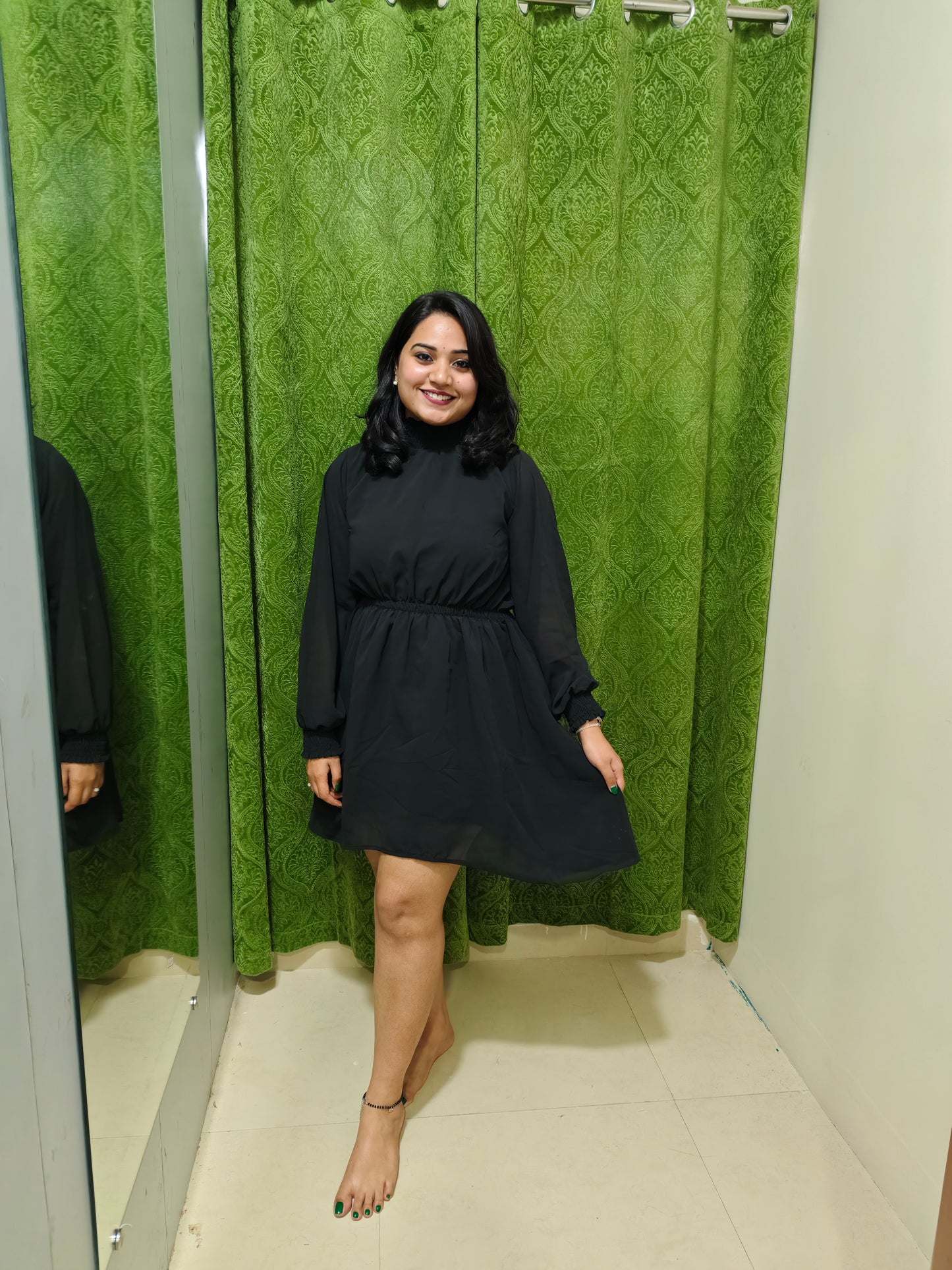 Premium Fox Georgette Suit with Designer Smoke Work on Neck and Sleeves – Women’s Stitched Outfit