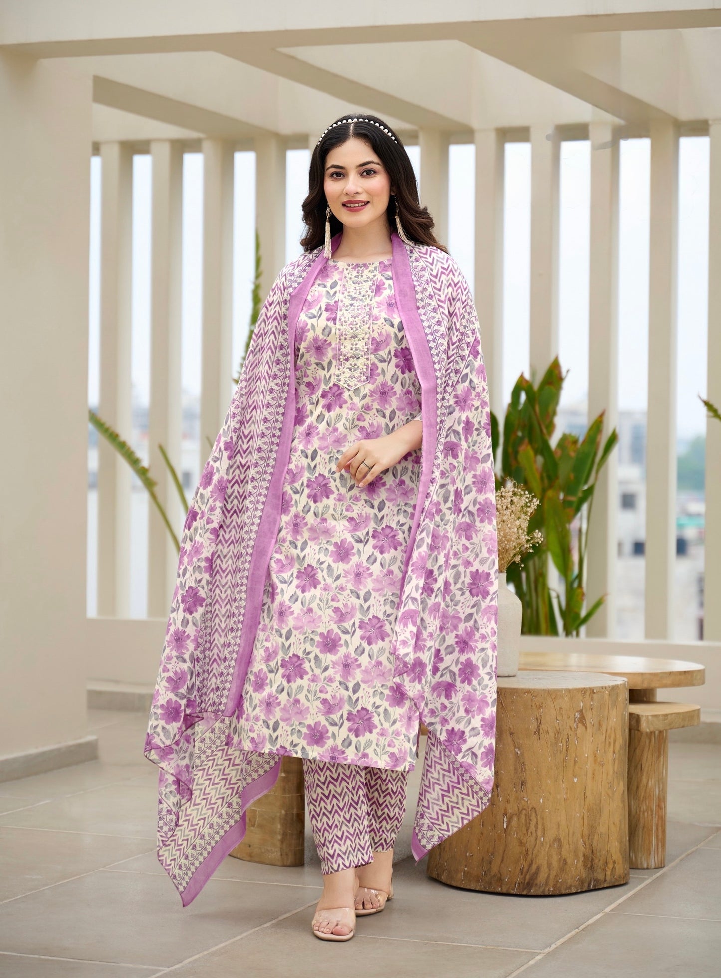 Cotton Printed Suit Set with Embroidery – 3-Piece Set with Dupatta (XXL to 4XL)