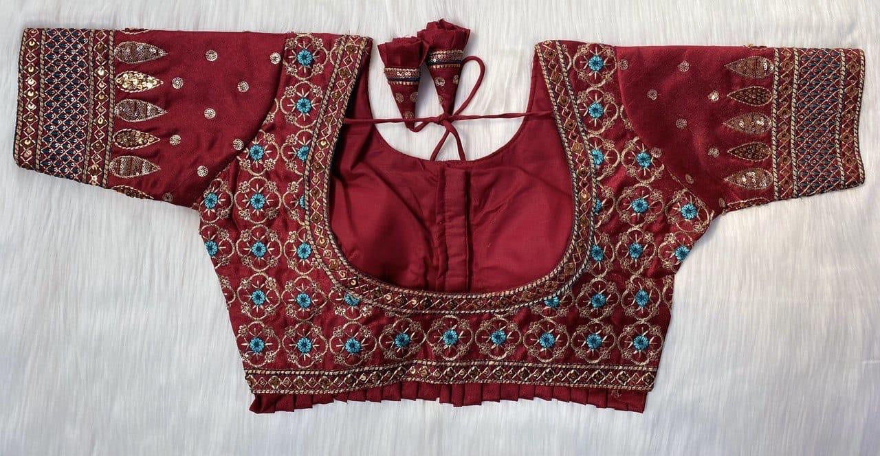 Bridal Blouse in Heavy Pure Soft Cobra Silk with Sequins Embroidery and Latkan Detailing