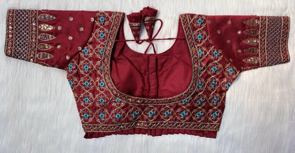 Bridal Blouse in Heavy Pure Soft Cobra Silk with Sequins Embroidery and Latkan Detailing