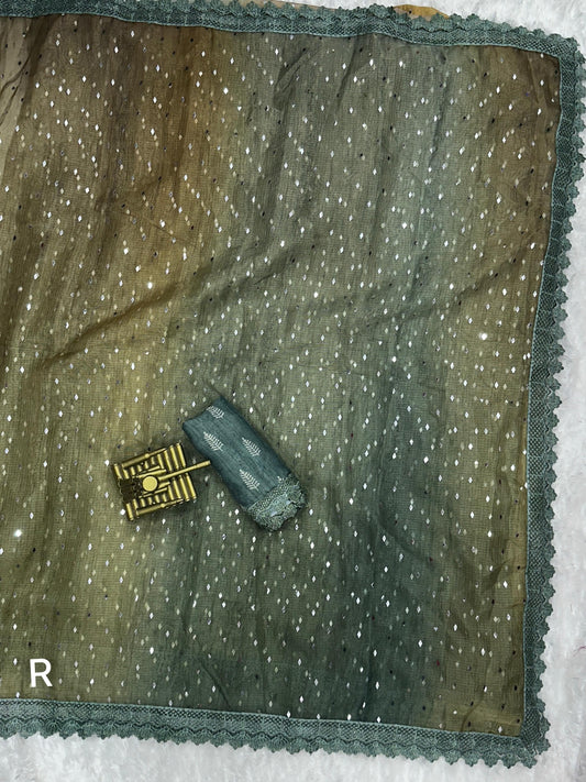 Leno Cotton Saree with Glitter Sequin Work, Digital Print, and Muslin Blouse for Women