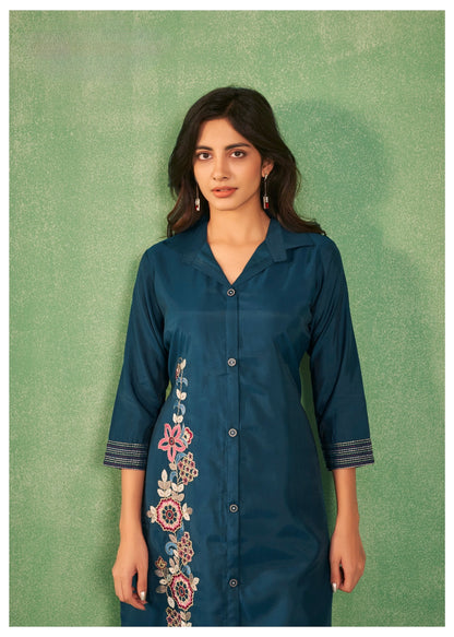 Viscose Silk Kurta Pant Dupatta Set with Printed Dupatta and Lace Finish – Sizes M to XXL