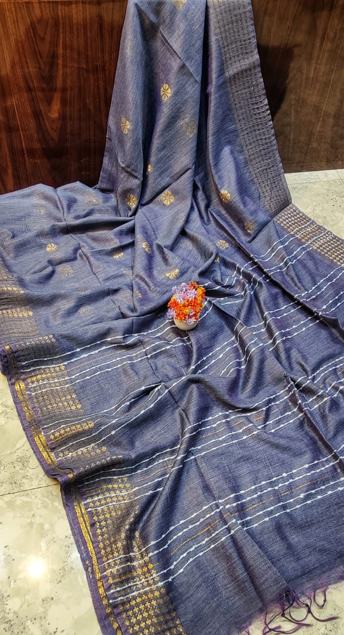 Muga Silk Saree with Sequence Pallu, Weaving Butta Design and Blouse Piece for Women