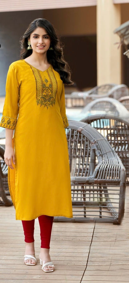 Heavy 14 KG Rayon Embroidered Kurti with Handwork Detailing for Women – S to XL