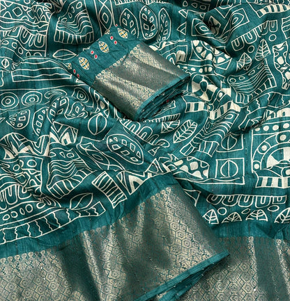 Cotton Crepe Saree with Sequence Work and Batik Print – Running Blouse Included