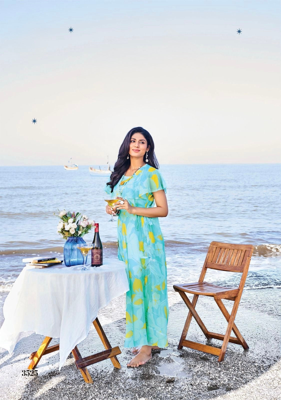 Viscose Chiffon Digital Printed Dress with Fancy Brooch – Autumn Breeze Collection for Women