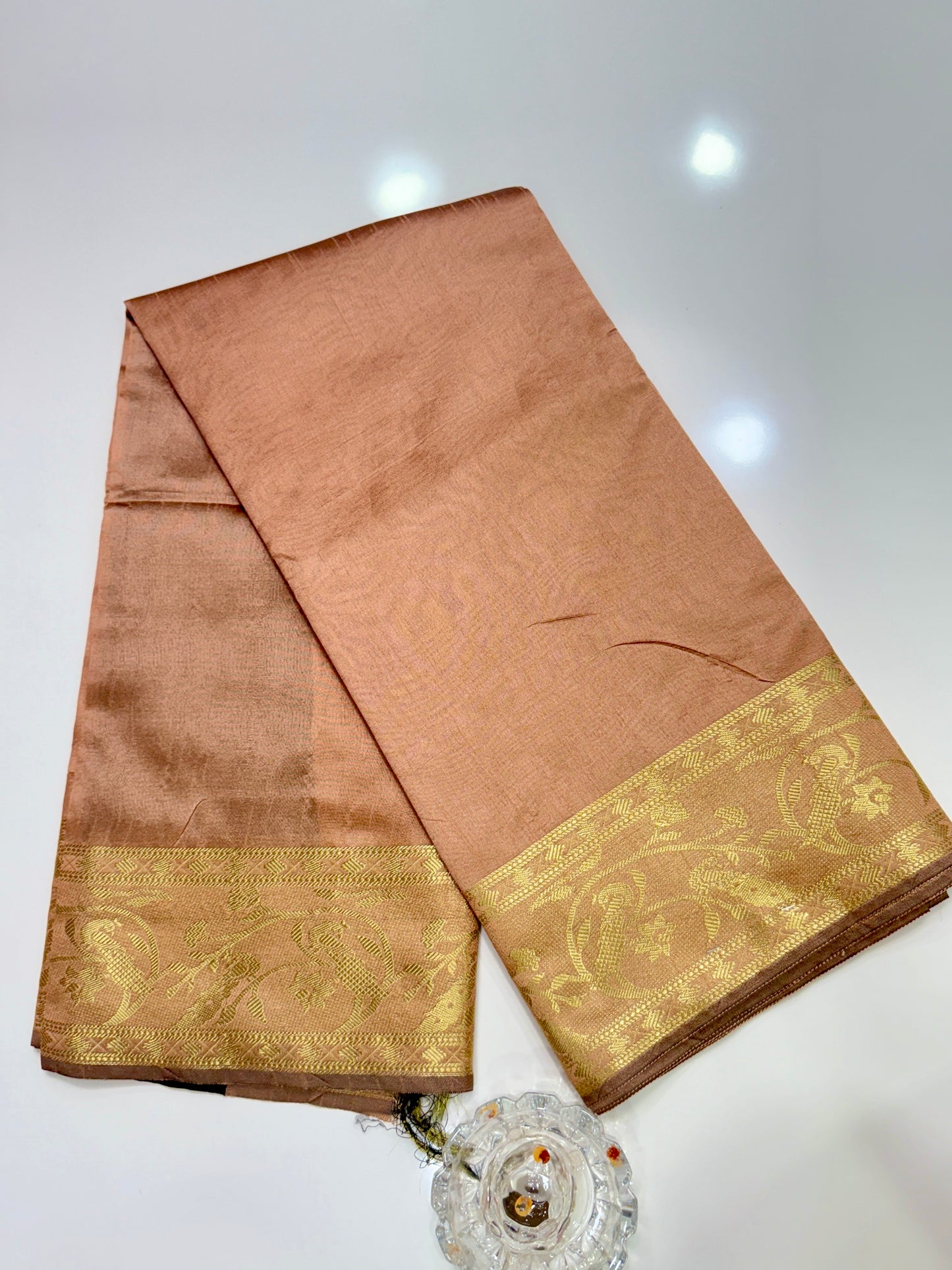 Semi Raw Silk Saree with Zari Hand Border, Heavy Jamdani Pallu and Contrast Blouse