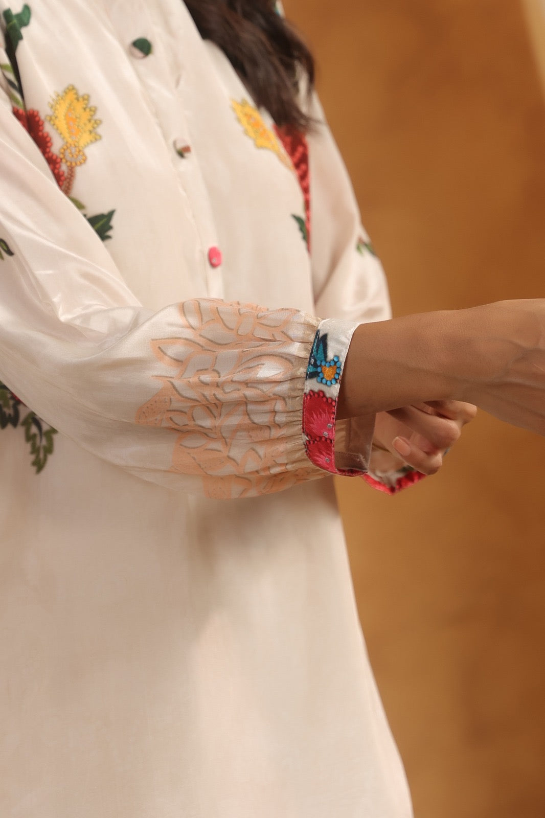 Premium Crepe Co-Ord Set with Floral Placement Print, Button and Tassel Detailing – Ethnic Wear for Women (38 to 44)