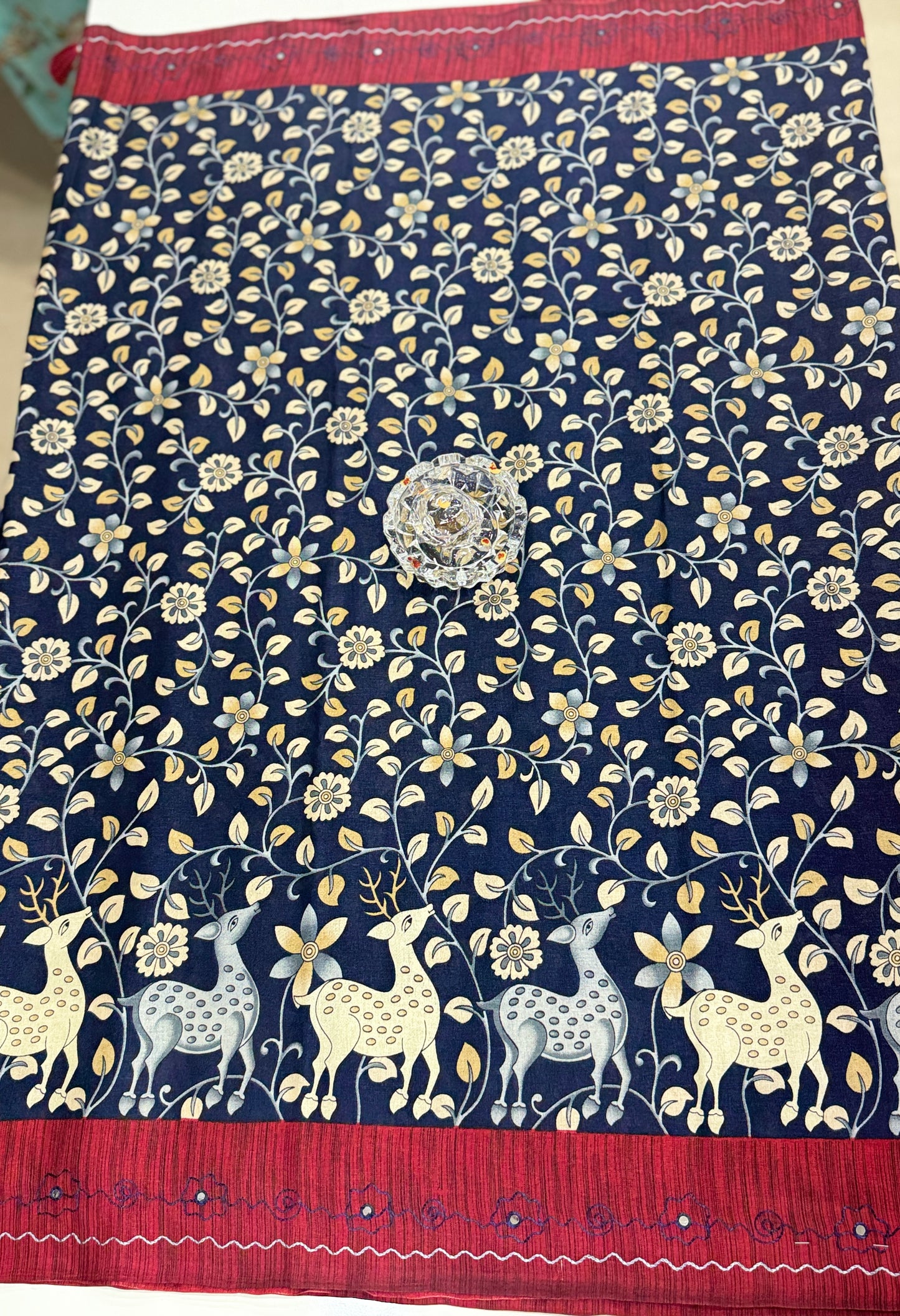 Victoria Cotton Silk Saree with Deer and Floral Print – Lightweight Traditional Cotton Silk Saree for Women