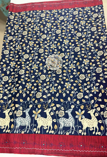 Victoria Cotton Silk Saree with Deer and Floral Print – Lightweight Traditional Cotton Silk Saree for Women