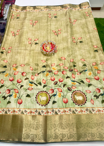 Boyanapalli-Style Silk Blend Saree with Jacquard Border and Chit Pallu – Printed Festive Saree for Women