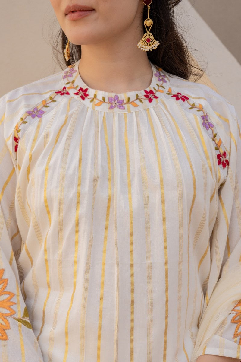 Pure Cotton Embroidered Kurta Pant Dupatta Set for Women – Available in Two Colors