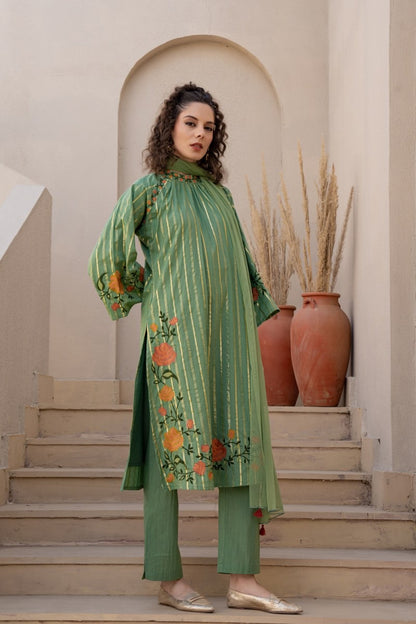 Pure Cotton Embroidered Kurta Pant Dupatta Set for Women