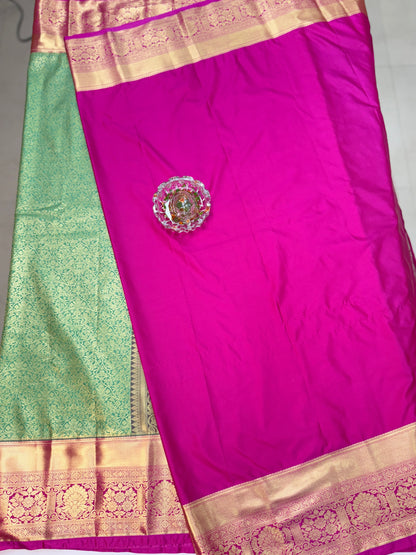 Semi Kanchi Pattu Brocade Saree with Zari Weaving and Contrast Border – Festive Wear