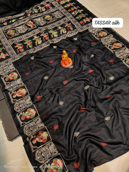 Semi Tussar Silk Saree with Matching Blouse Piece – Elegant Festive and Party Wear