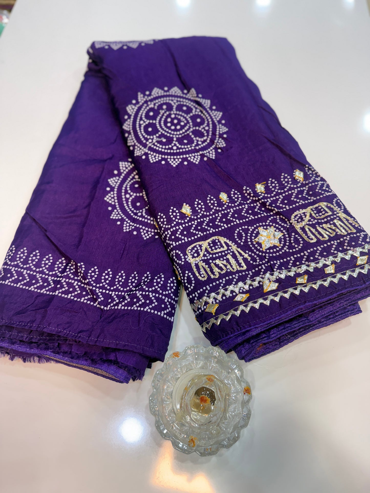 Pure Modal Silk Saree with Embroidered Border and Matching Blouse