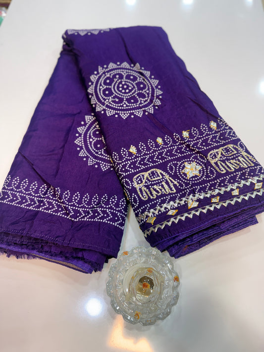 Pure Modal Silk Saree with Embroidered Border and Matching Blouse
