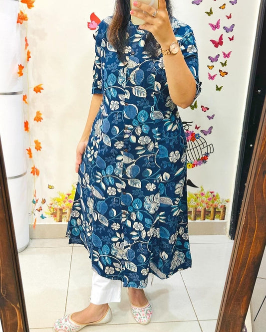 Discharge print fine cotton A-line kurti with ankle-length pant set for women – M to XXL sizes