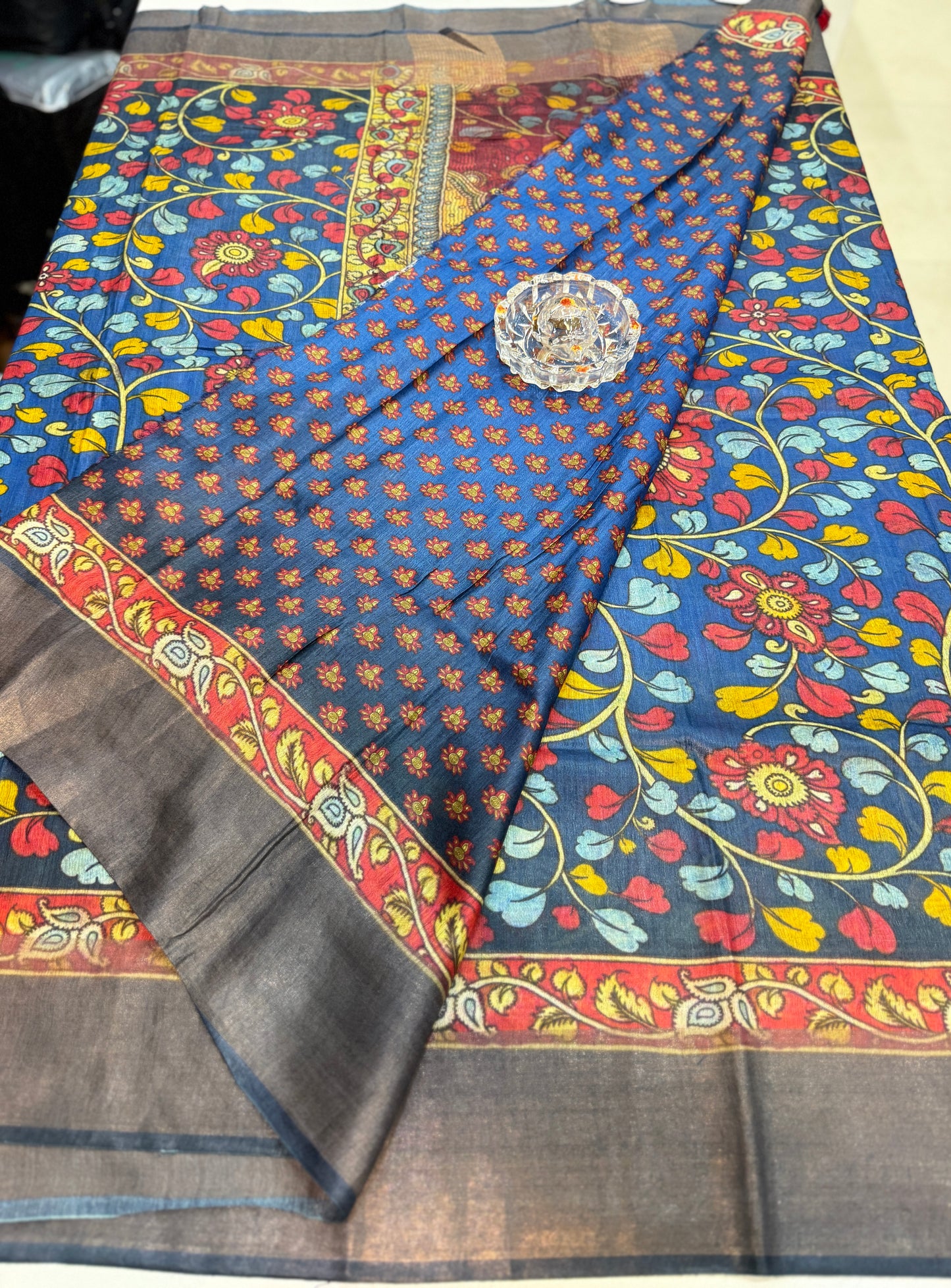 Pure Tussar Munga Silk Saree with Hand-Painted Kalamkari – Silkmark Certified