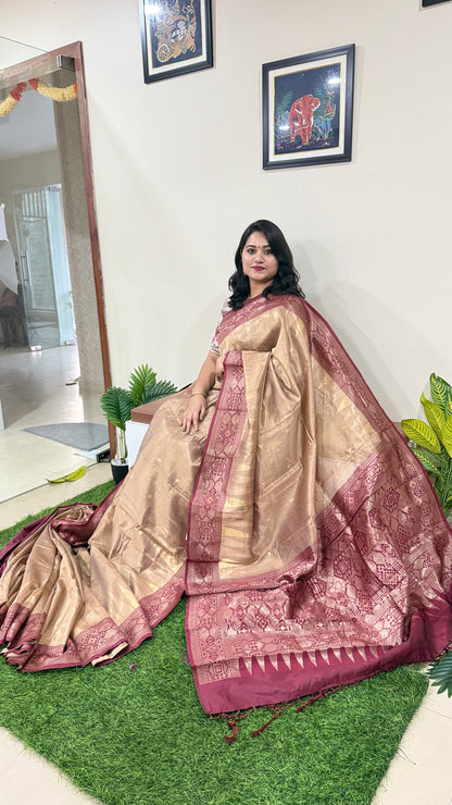 Zari Tissue Silk Handloom Saree with Contrast Pallu and Coordinated Blouse – Wedding and Festive Wear