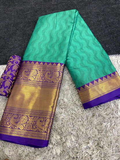 Cotton Silk Saree with Broad Contrast Jacquard Border and Matching Blouse – Festive and Wedding Wear