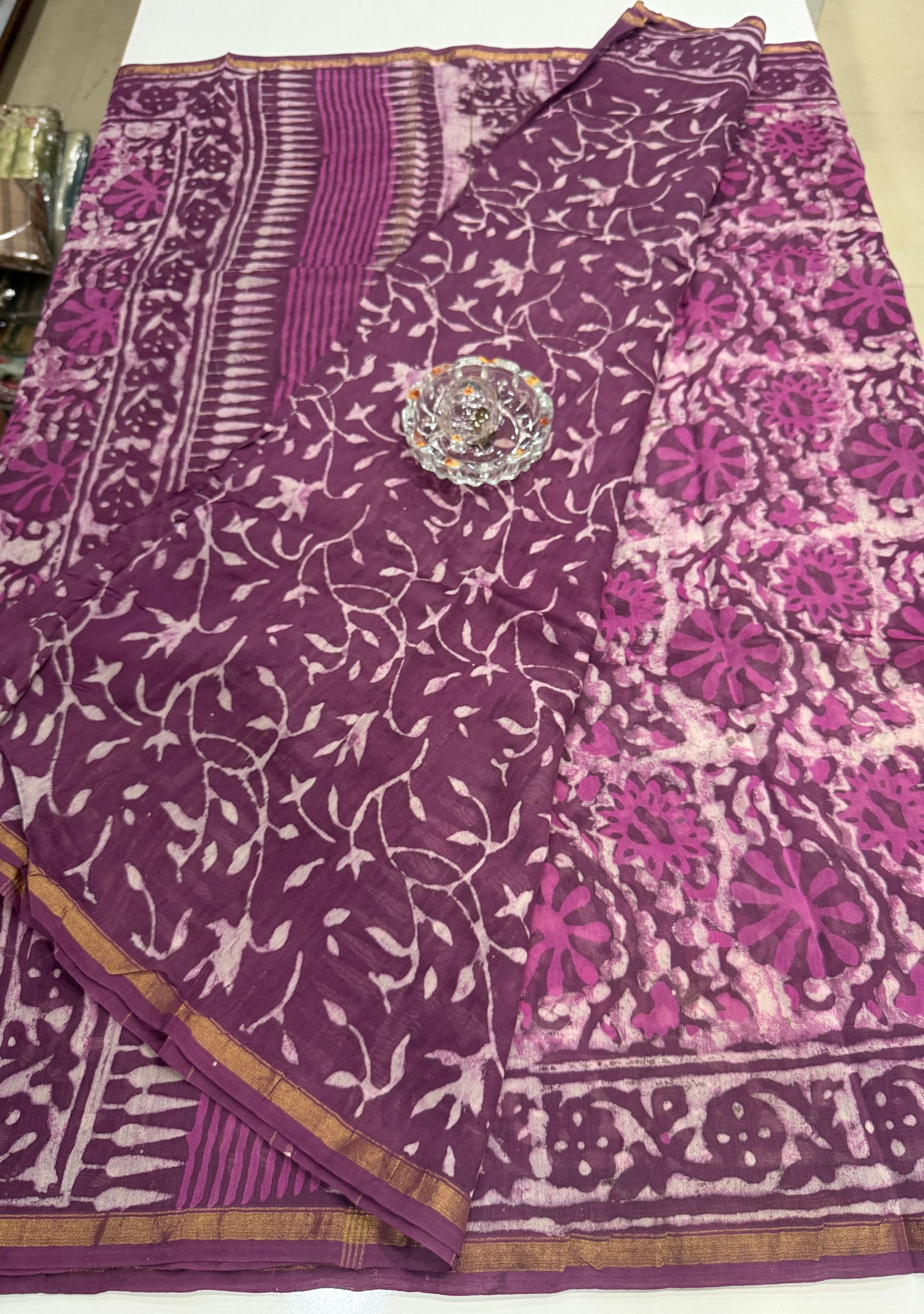 Pure Chanderi Silk Saree with Intricate Handblock Print and Blouse Piece – Traditional Wear for Women