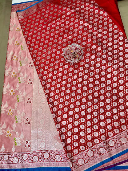 Mashru Katan Silk Saree with Multicolor Zari Weaving and Contrast Border – Festive Wear for Women