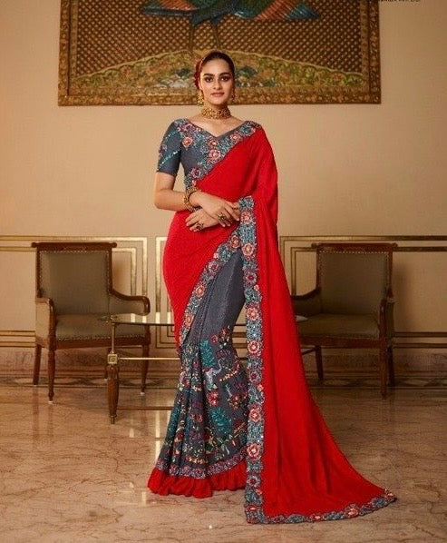 Premium Silk and Fancy Fabric Saree with Intricate Work – Festive and Occasion Wear Saree for Women