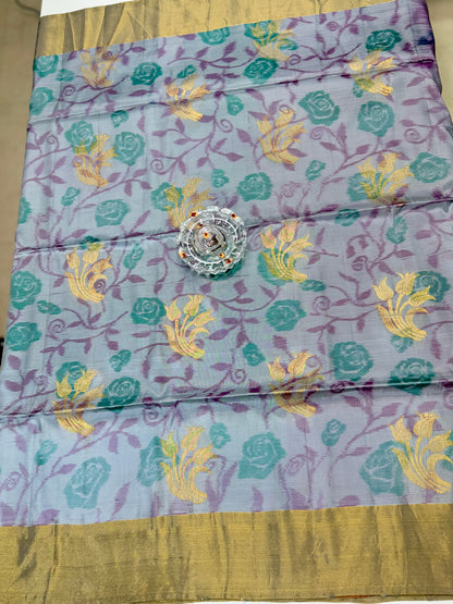 Pochampalli Printed Silk Saree with Satin Border and Blouse – Powerloom Weave for Women