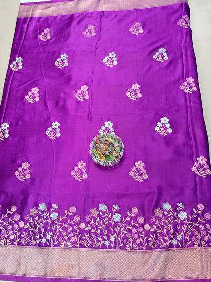 Mashru silk saree with floral zari weaving and blouse piece for women