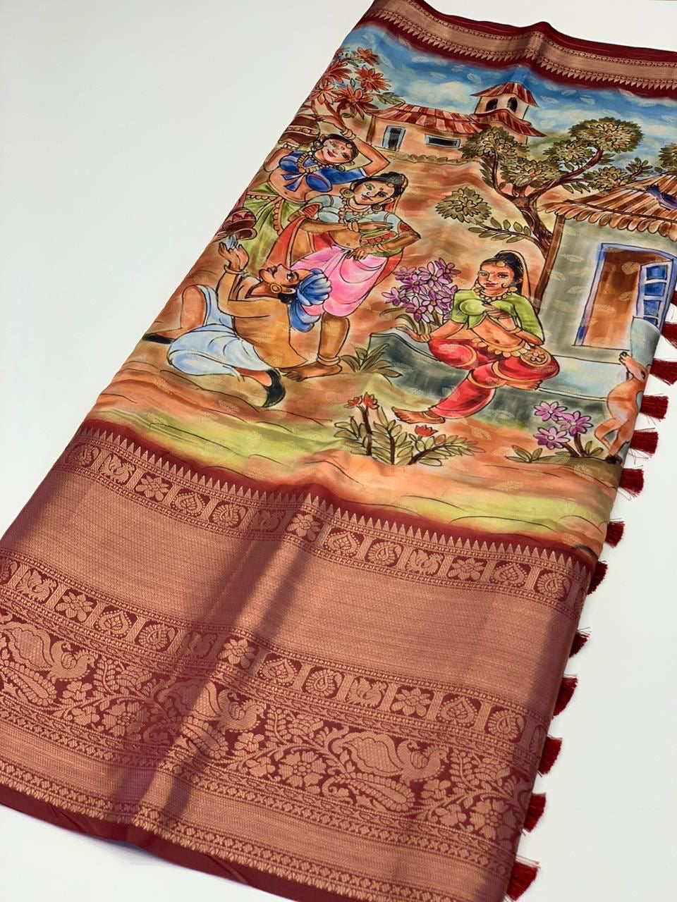 Banarasi Soft Silk Saree with Kalamkari Block Print and Zari Weaving – Party Wear for Women