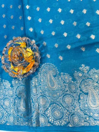 Pure Tussar Silk Jamdani Saree with Multicolor Zari Buta and Rich Pallu – Silk Mark Certified