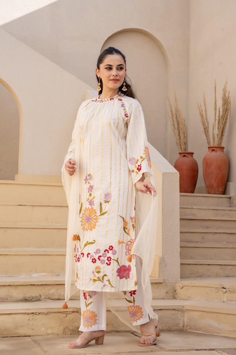 Pure Cotton Embroidered Kurta Pant Dupatta Set for Women – Available in Two Colors