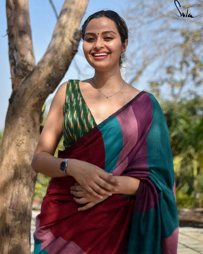 Sico Strip Saree in Cotton Blend Fabric with Blouse Piece – Women’s Daily Wear Saree