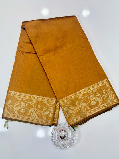 Semi Raw Silk Saree with Zari Hand Border, Heavy Jamdani Pallu and Contrast Blouse