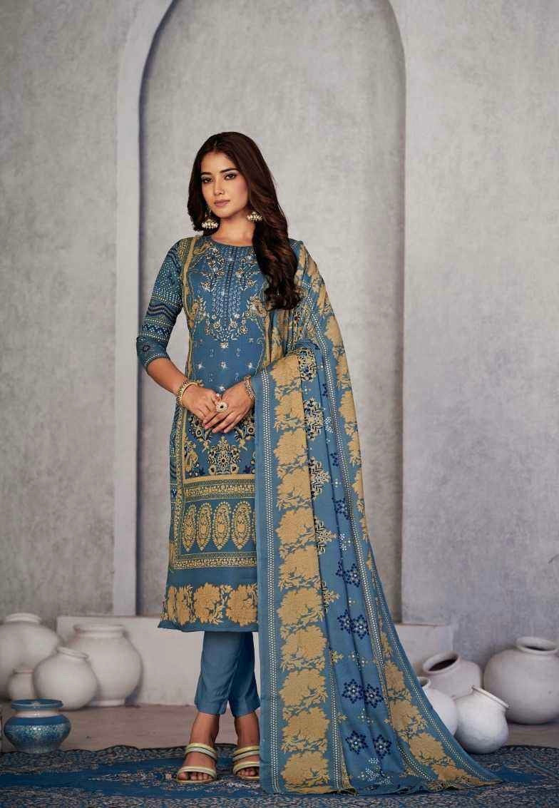 Soft Cotton Embroidered Suit Set with Swarovski Work and Mal Mal Dupatta for Women