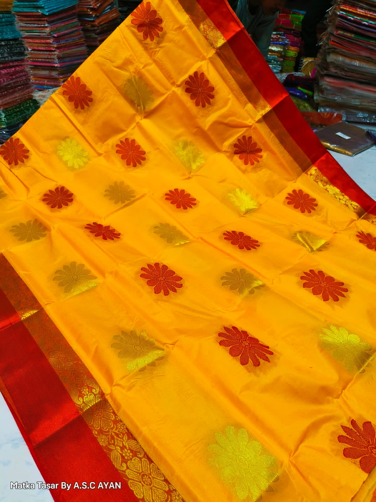 Matka Tussar Silk Saree with Golden Zari Weaving and Velvet Border