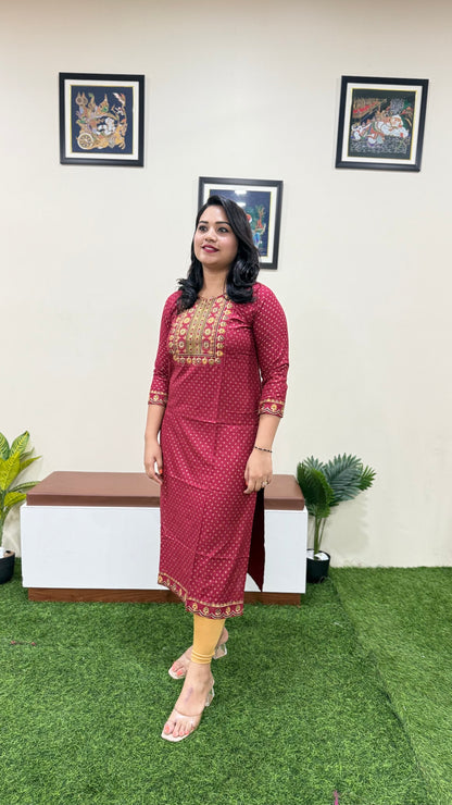 Solid Rayon Kurti Collection for Women with Zari and Thread Embroidery – M to 2XL