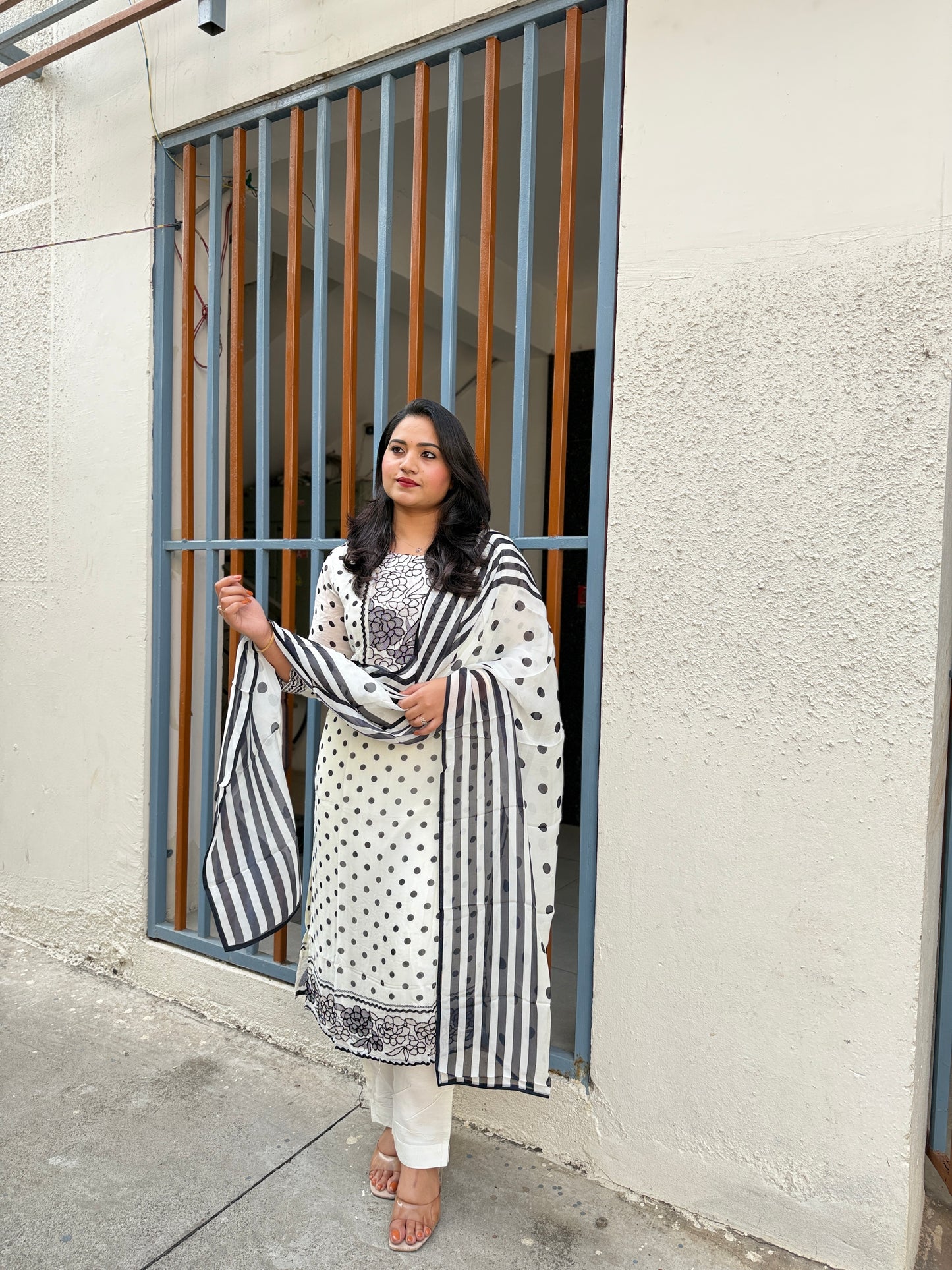 Organza kurta set for women with applique floral work, cutdana detailing, shantoon pant and dupatta