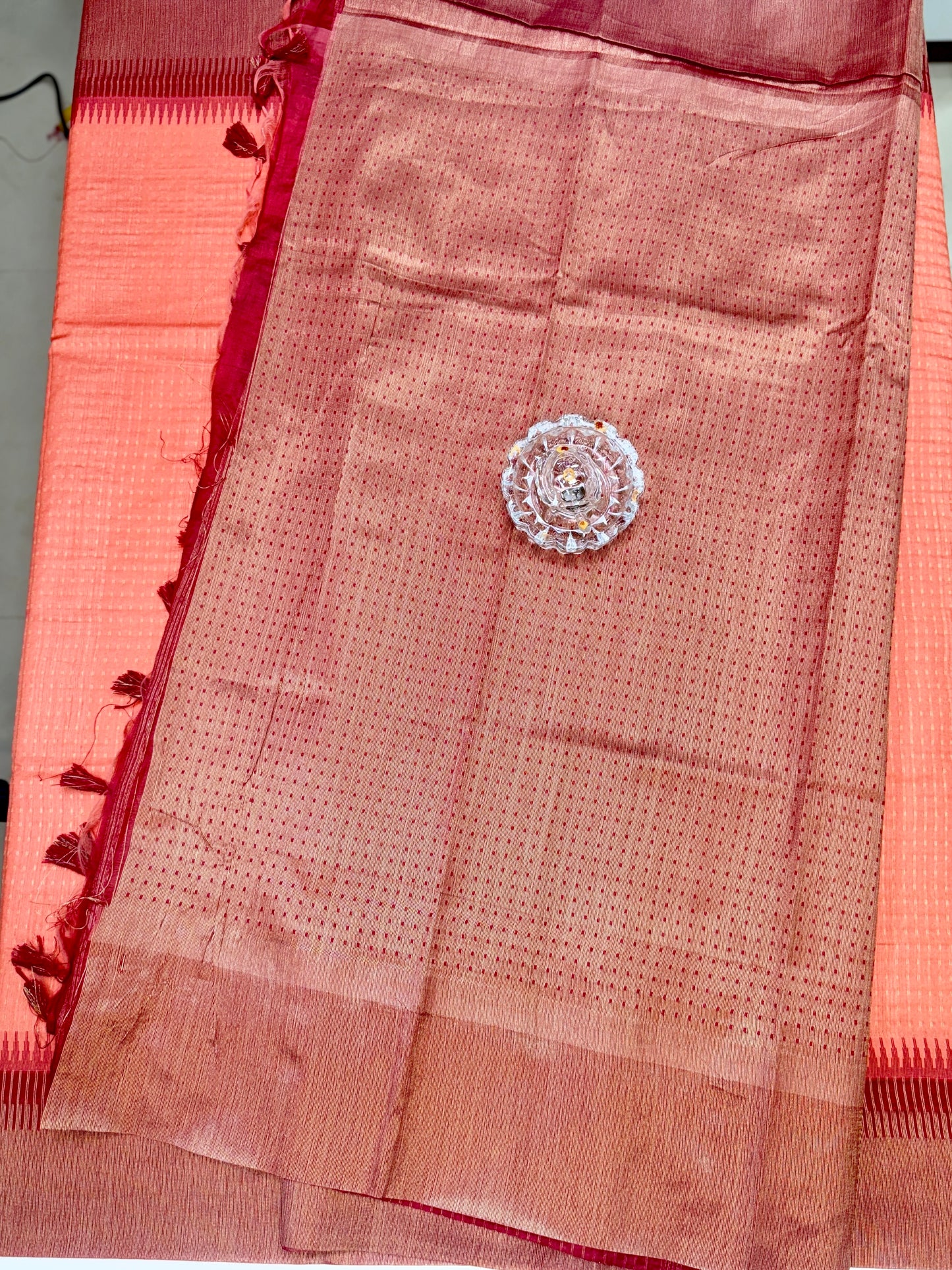 Semi Raw Silk Saree with Temple Border and Blouse – Handwoven Style Festive Wear