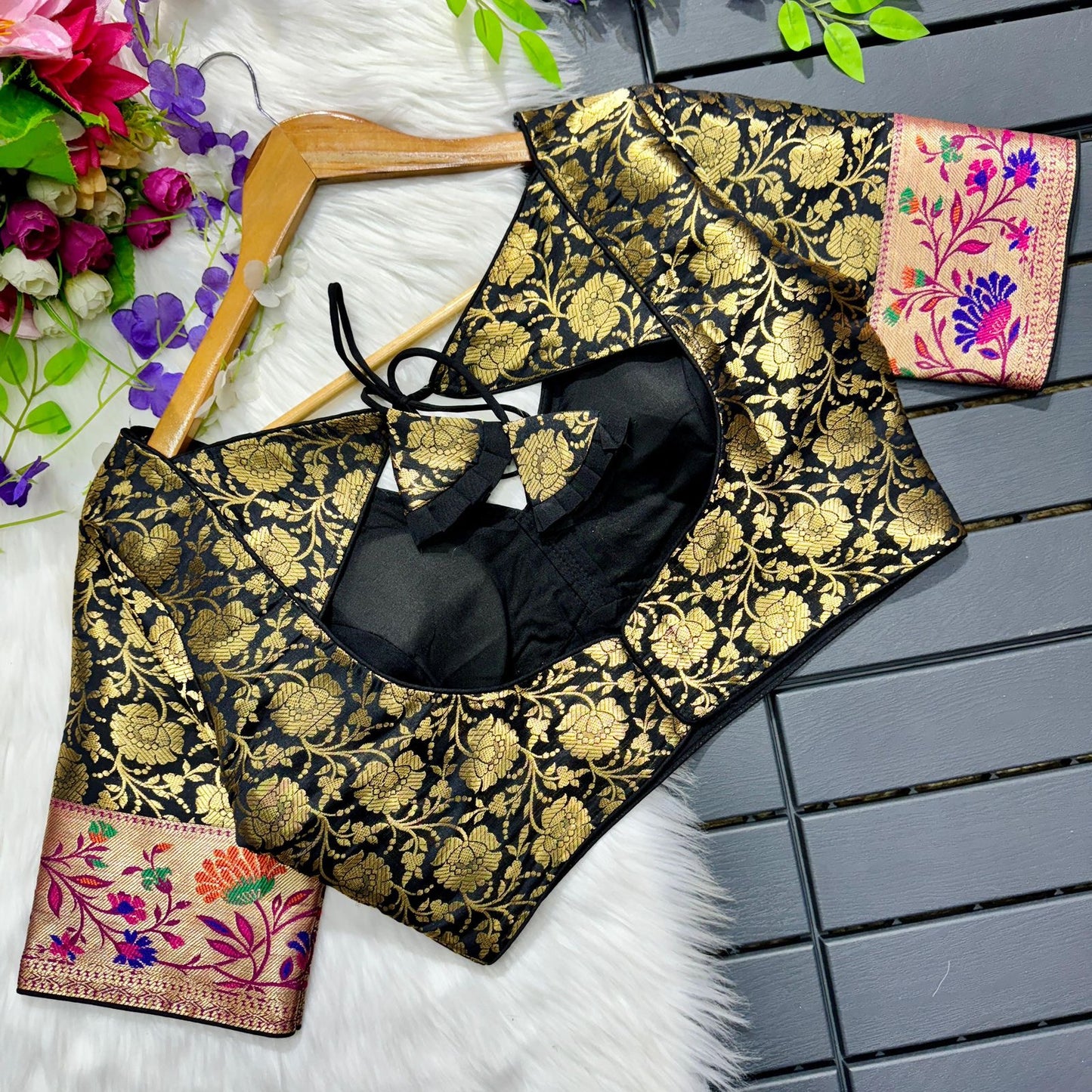 Pure Paithani Weaving Blouse with Multi Meena Work and Padded Comfort for Women